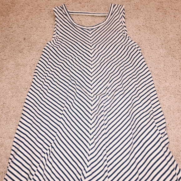White & Navy Striped Dress - Picture 1 of 5
